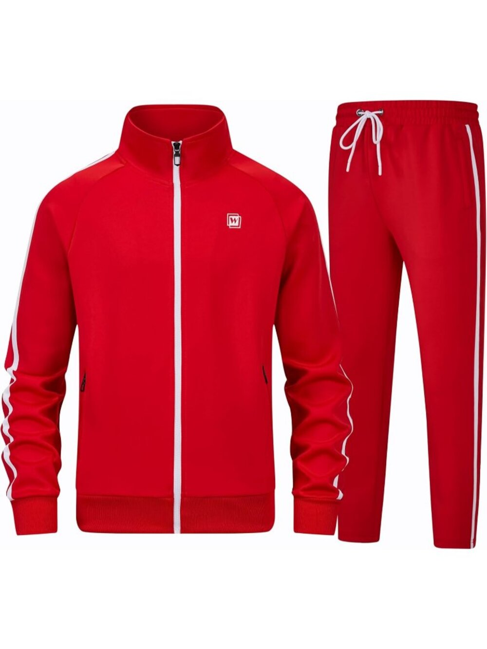 Men's 2 Piece Suit Red Slant Pocket Long Sleeve Full Zip Sweatsuit Athletic